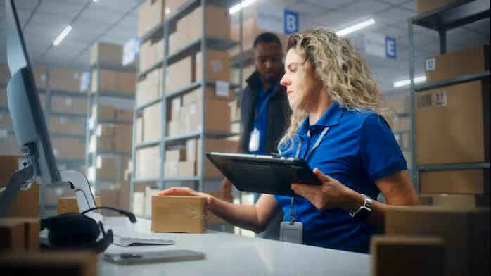 Warehouse team member using a system connected to sales channels