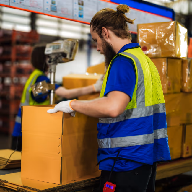 Warehouse team working at computers
