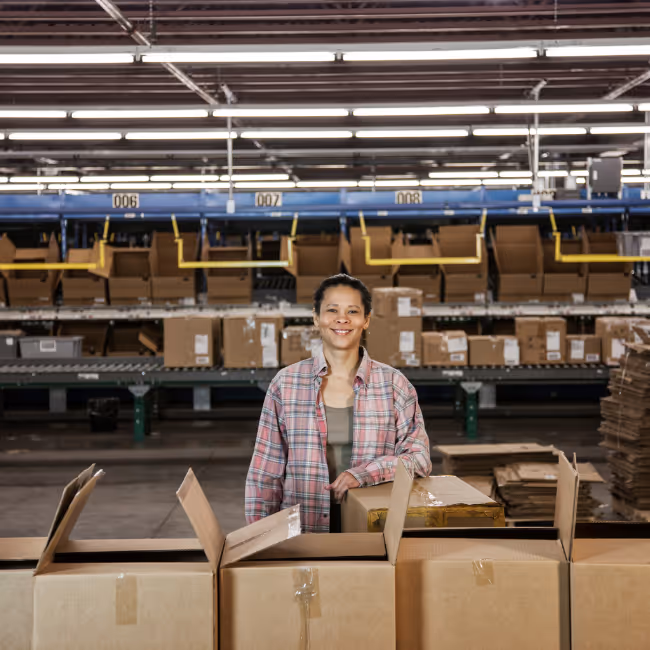 Warehouse operator reviewing stock