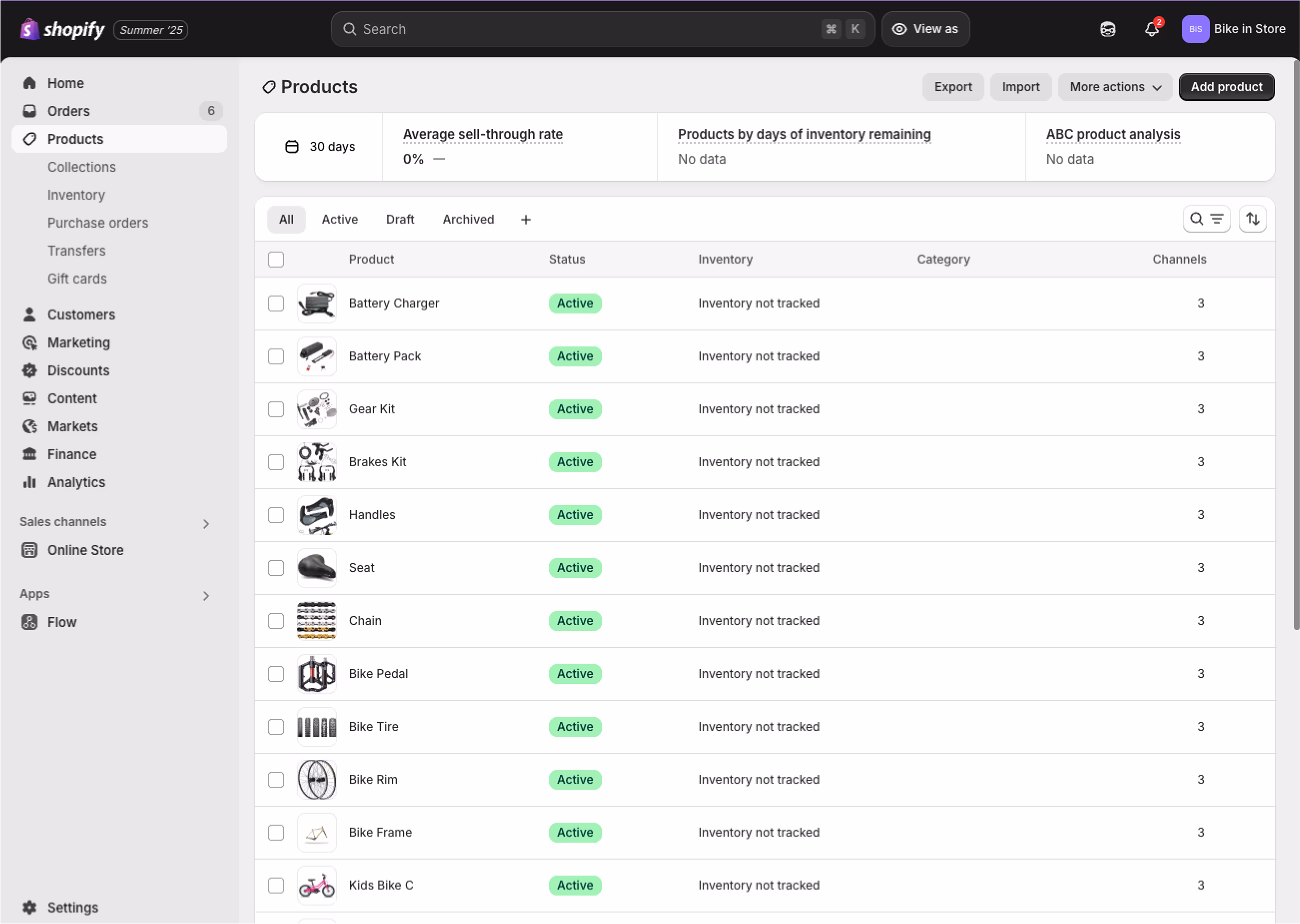 Shopify desktop products dashboard