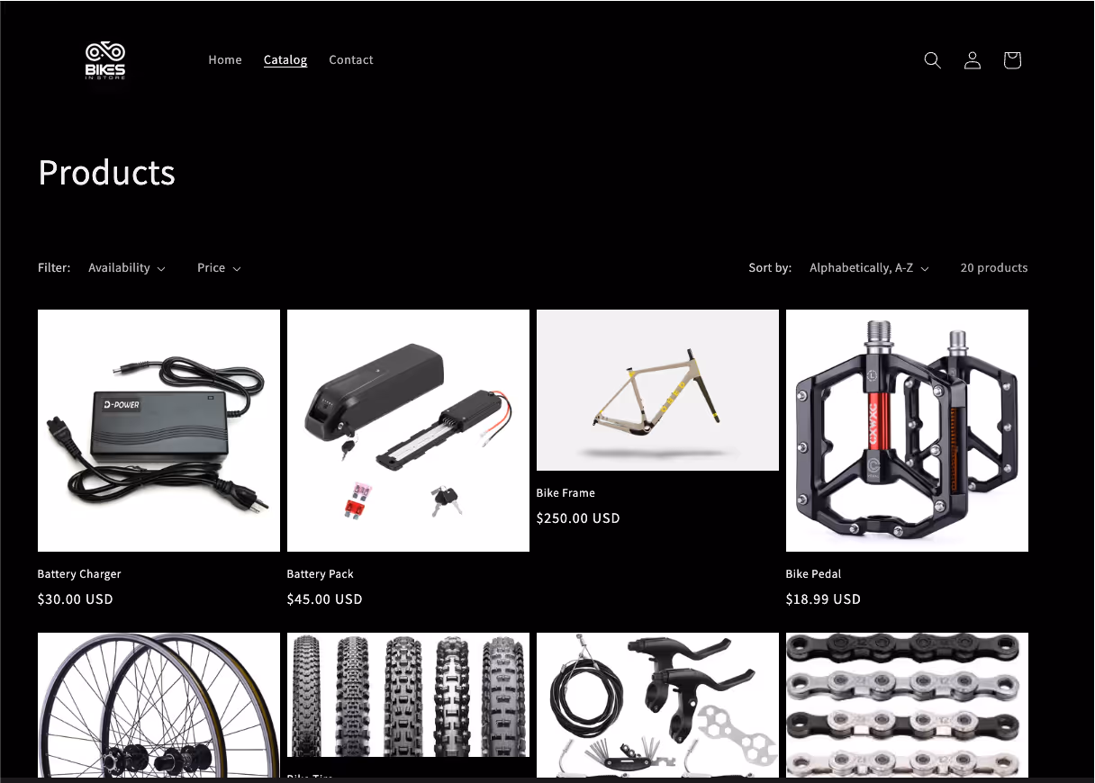 Shopify storefront product catalog interface